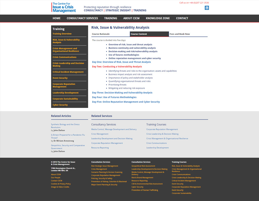 The Centre for Issue and Crisis Management Website Design on Desktop