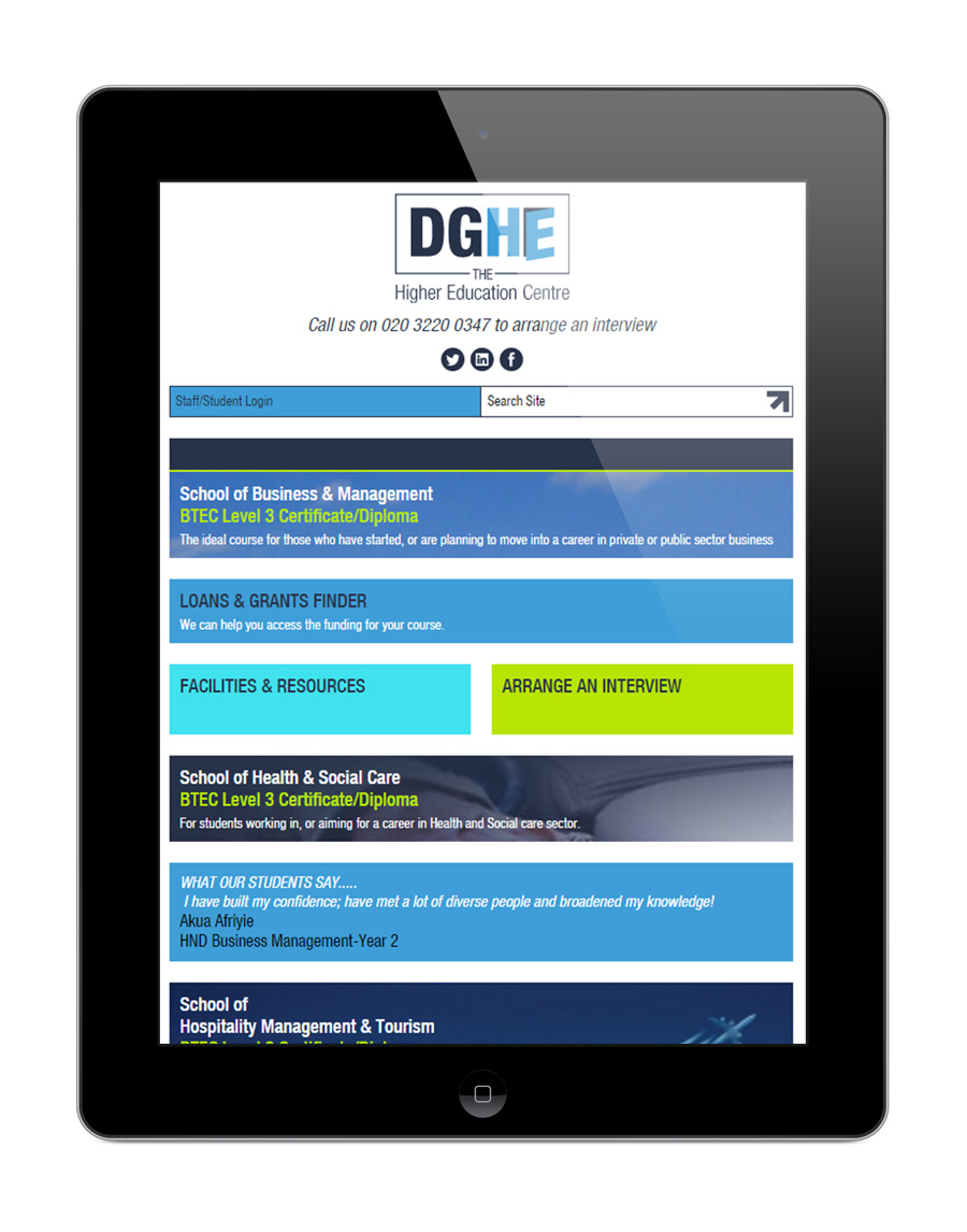 DGHE Responsive Web Design on Tablet